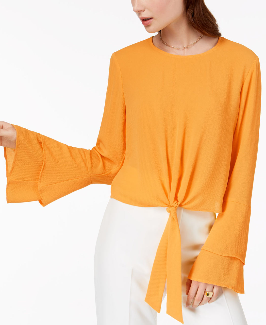 Juniors' Bell-Sleeve Tie-Front Top