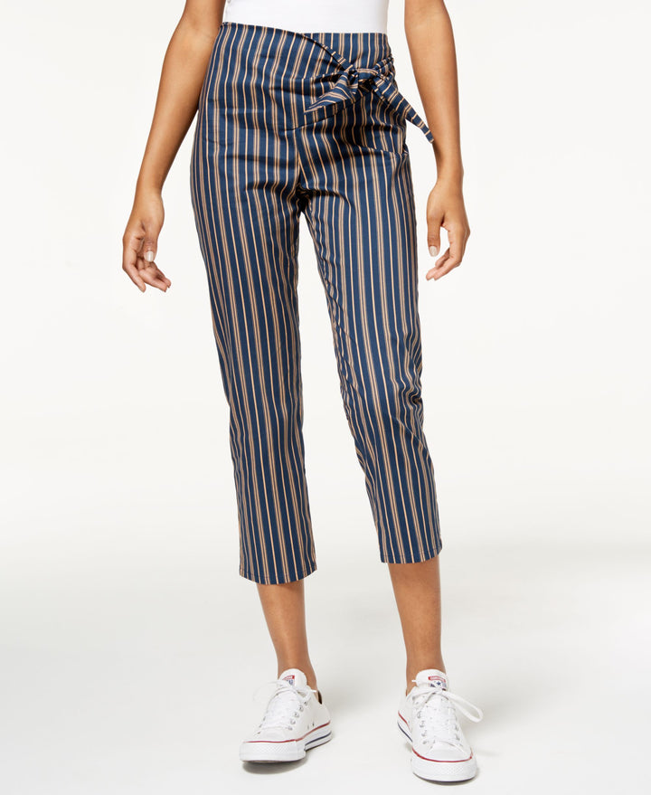 Juniors' Striped Tie-Waist Cropped Pants