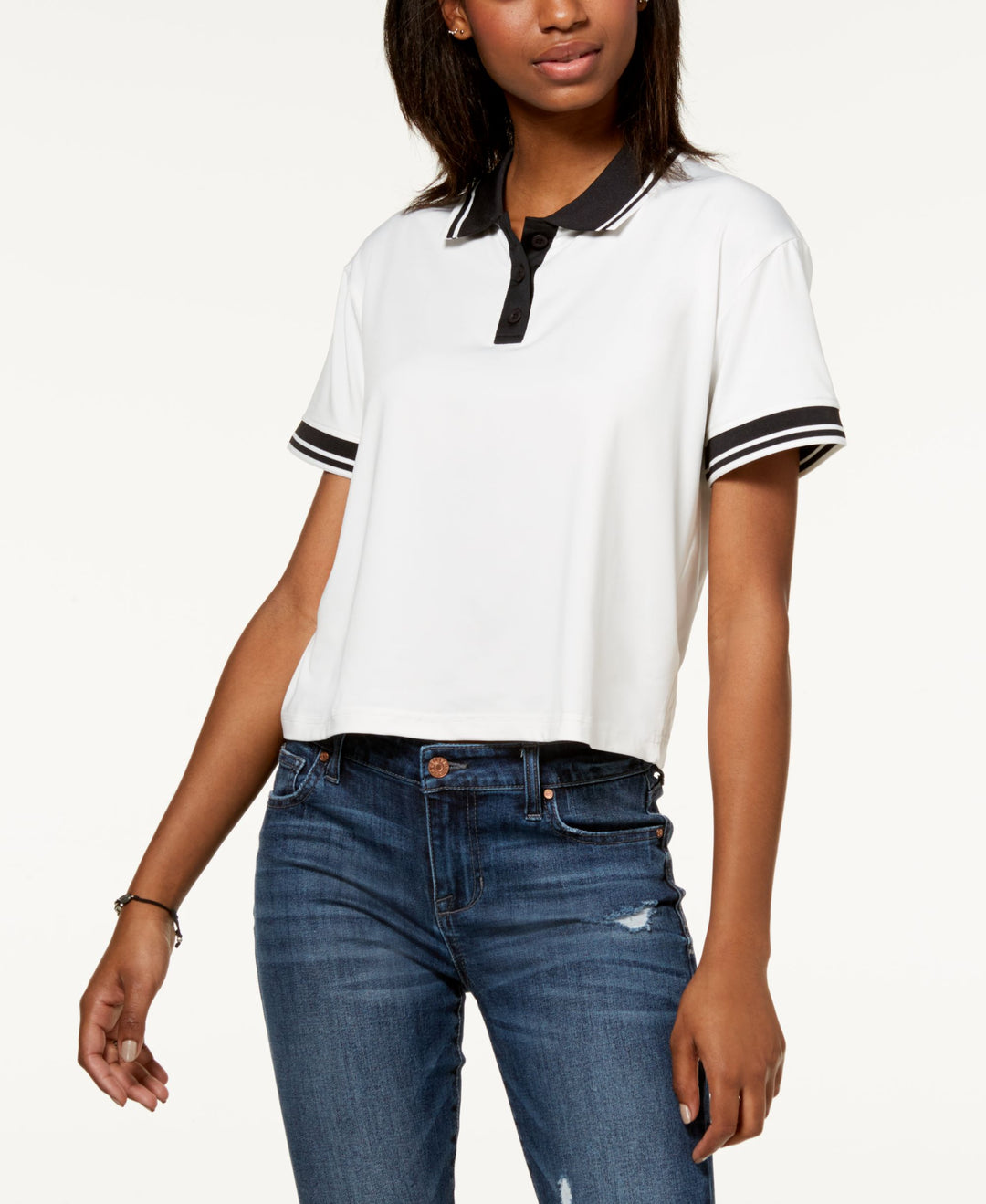 Juniors' Striped Contrast Polo