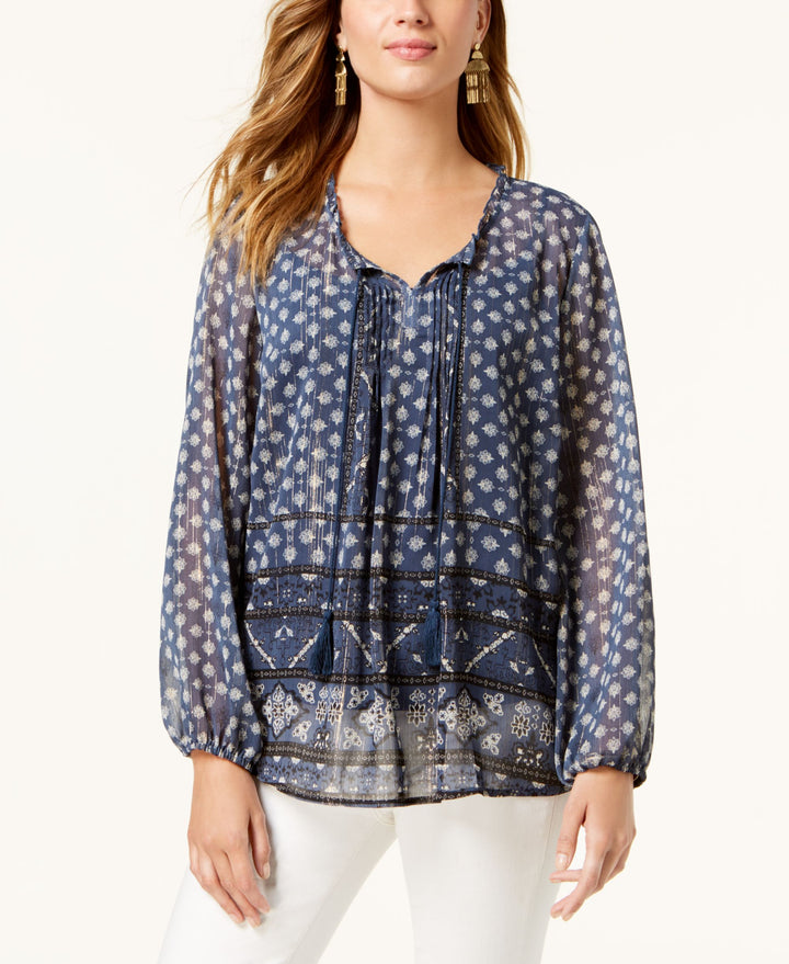 Style & Co Petite Printed Peasant Top