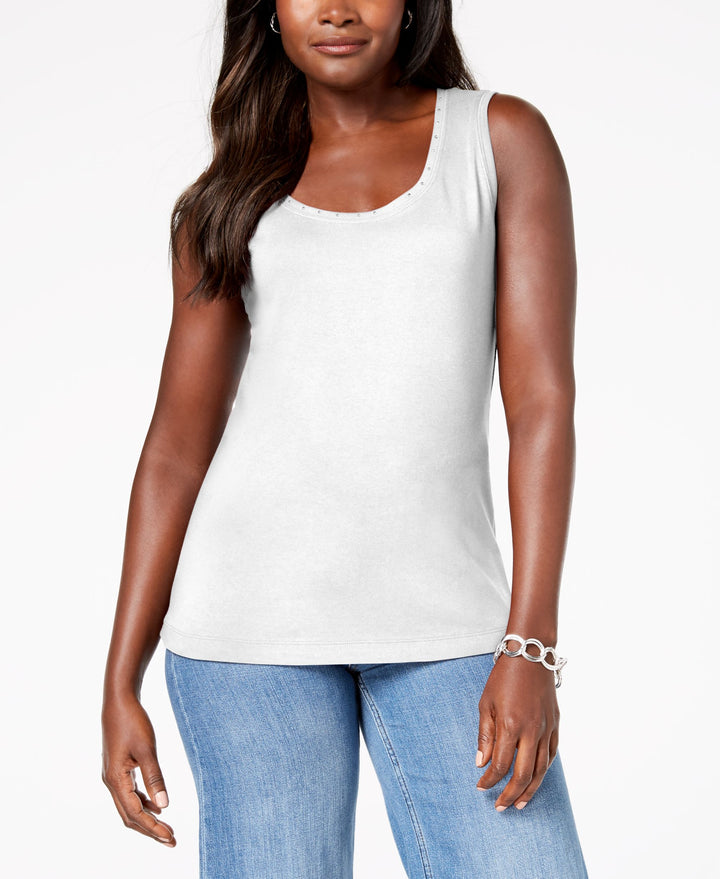 Karen Scott Cotton Studded Neck Shell