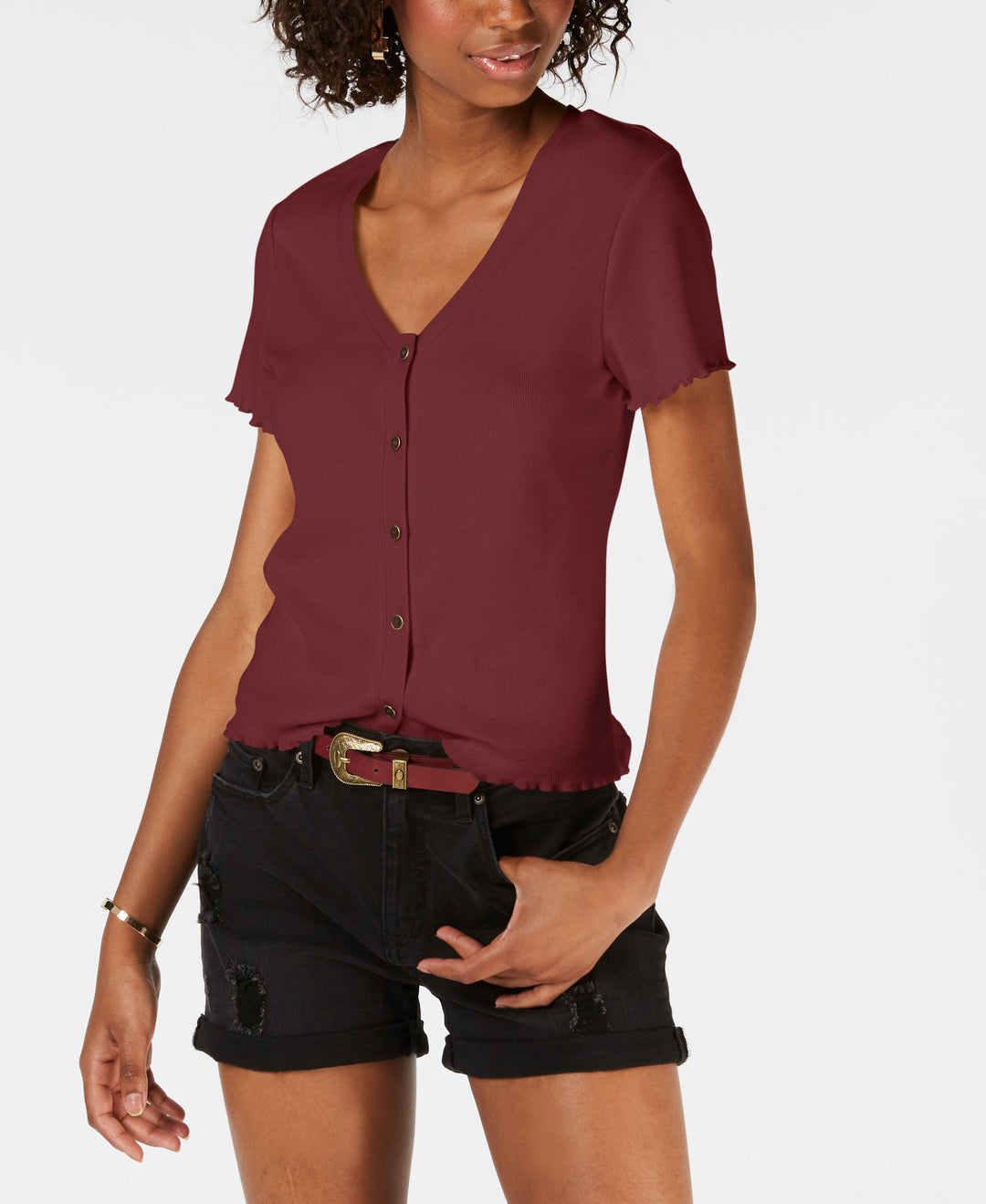 Juniors' Lettuce-Trim Shirt