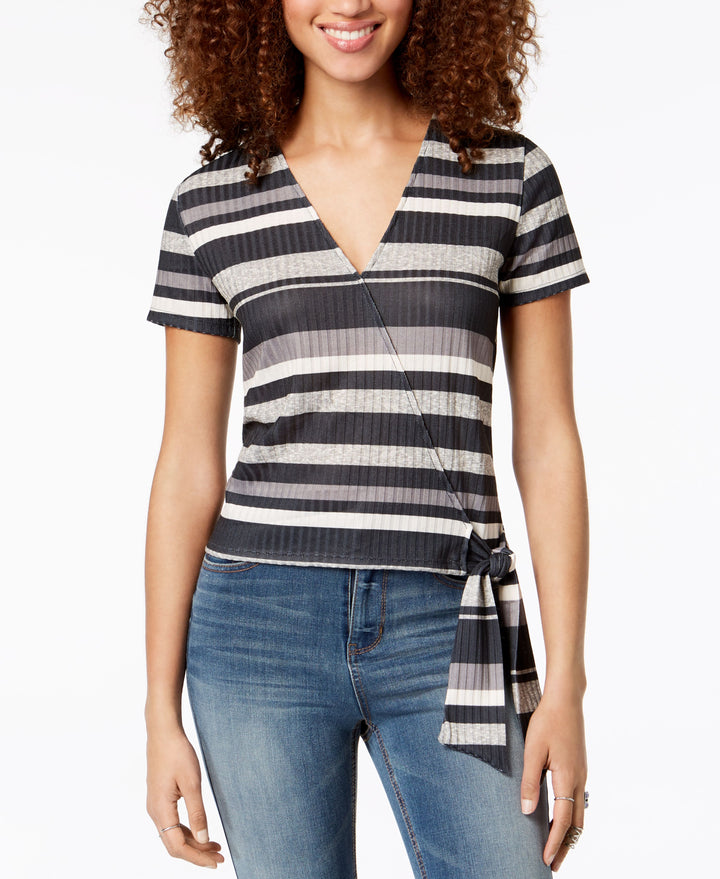 Juniors' Striped Wrap Top