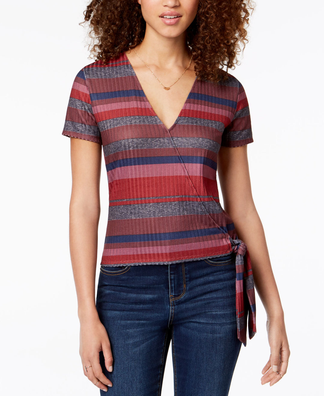 Juniors' Striped Wrap Top