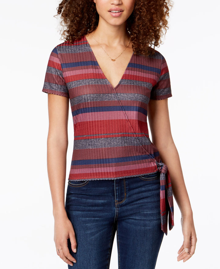 Juniors' Striped Wrap Top