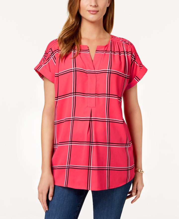 Charter Club Petite Printed Split Neck Top
