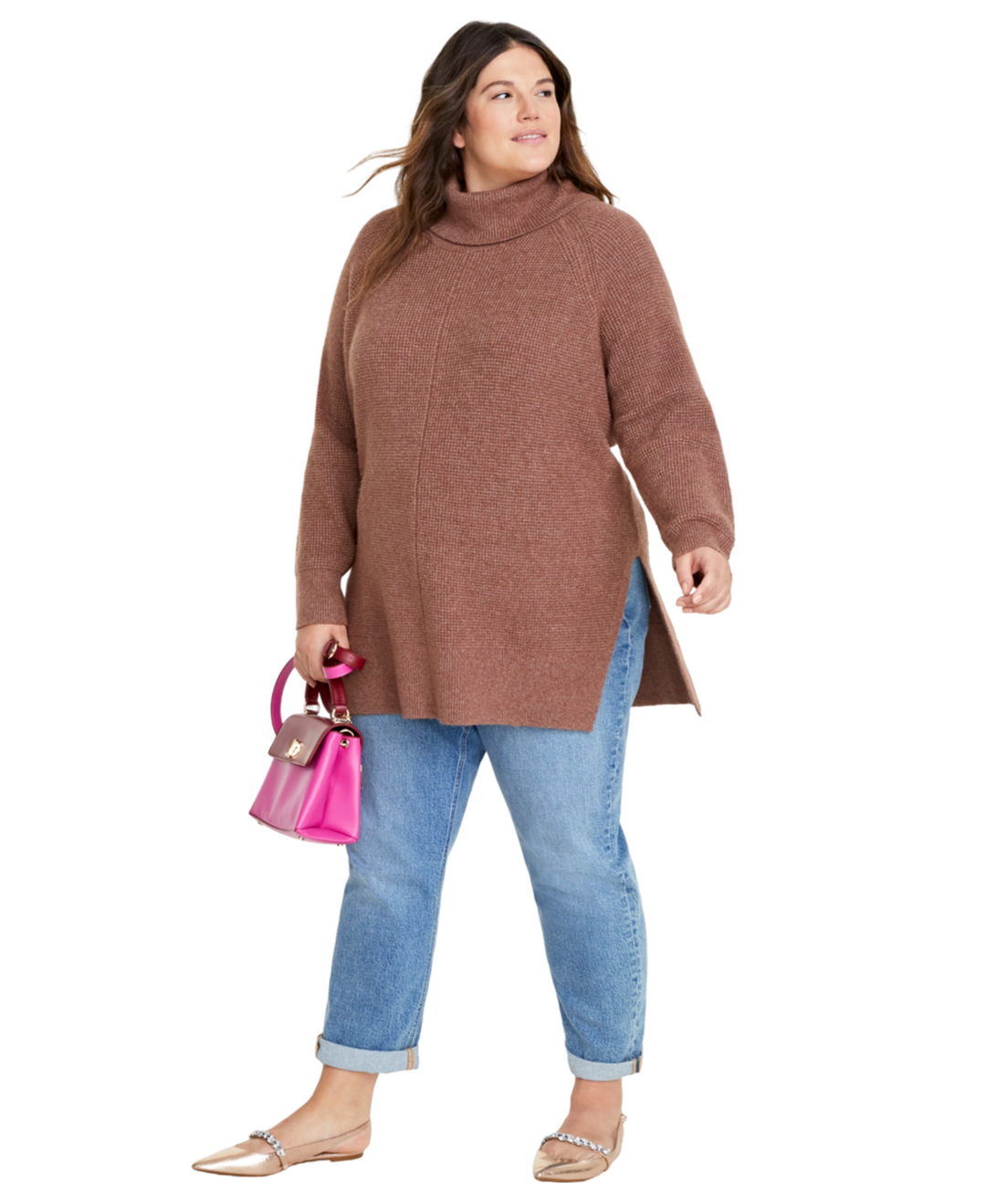 Plus Size Turtleneck Waffle-Knit Tunic Sweater