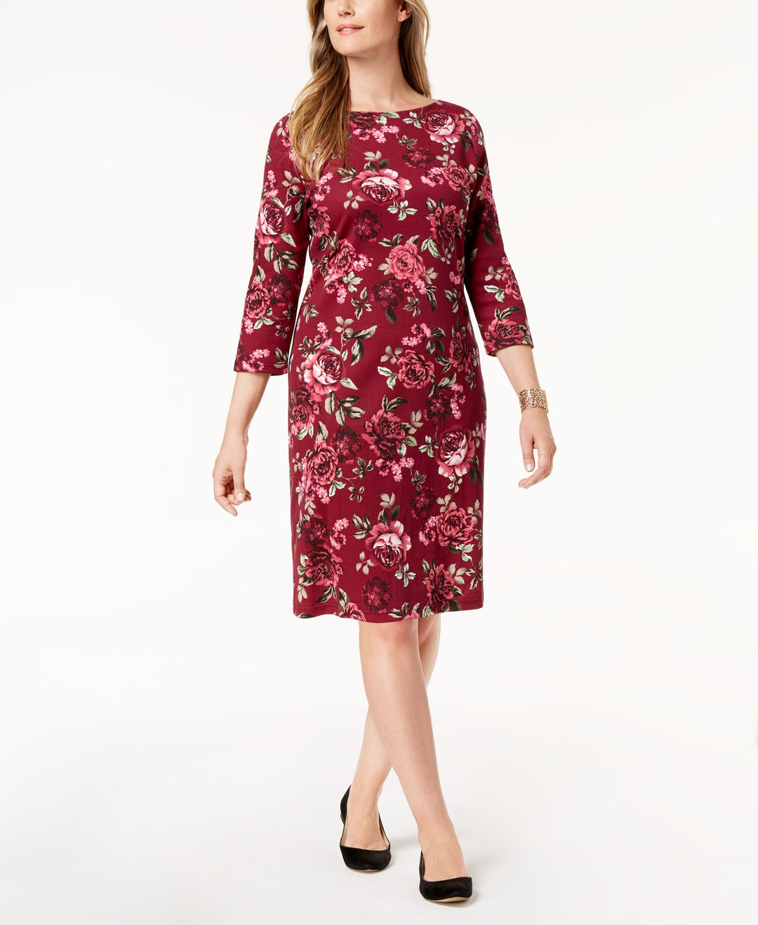 Karen Scott Petite Printed Boat Neck Dress