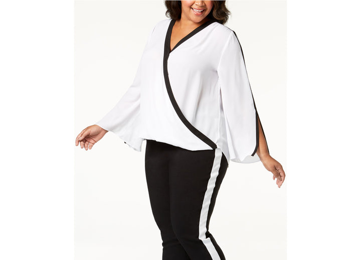 Plus Size Contrast Trim Surplice Top