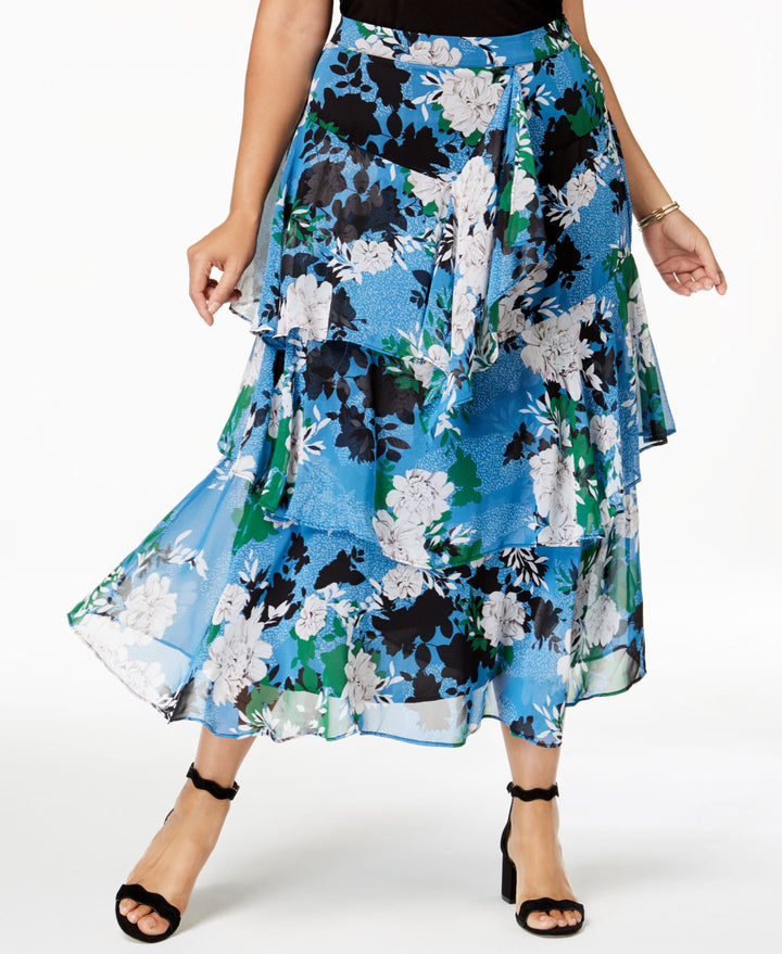 Plus Size Printed Tiered Skirt