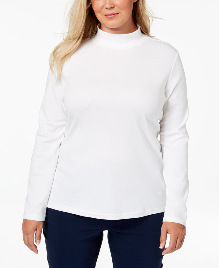 Karen Scott Plus Size Cotton Mock Neck Top