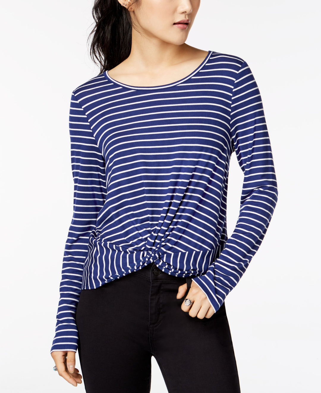 Hippie Rose Juniors Striped Twist Front T-Shirt