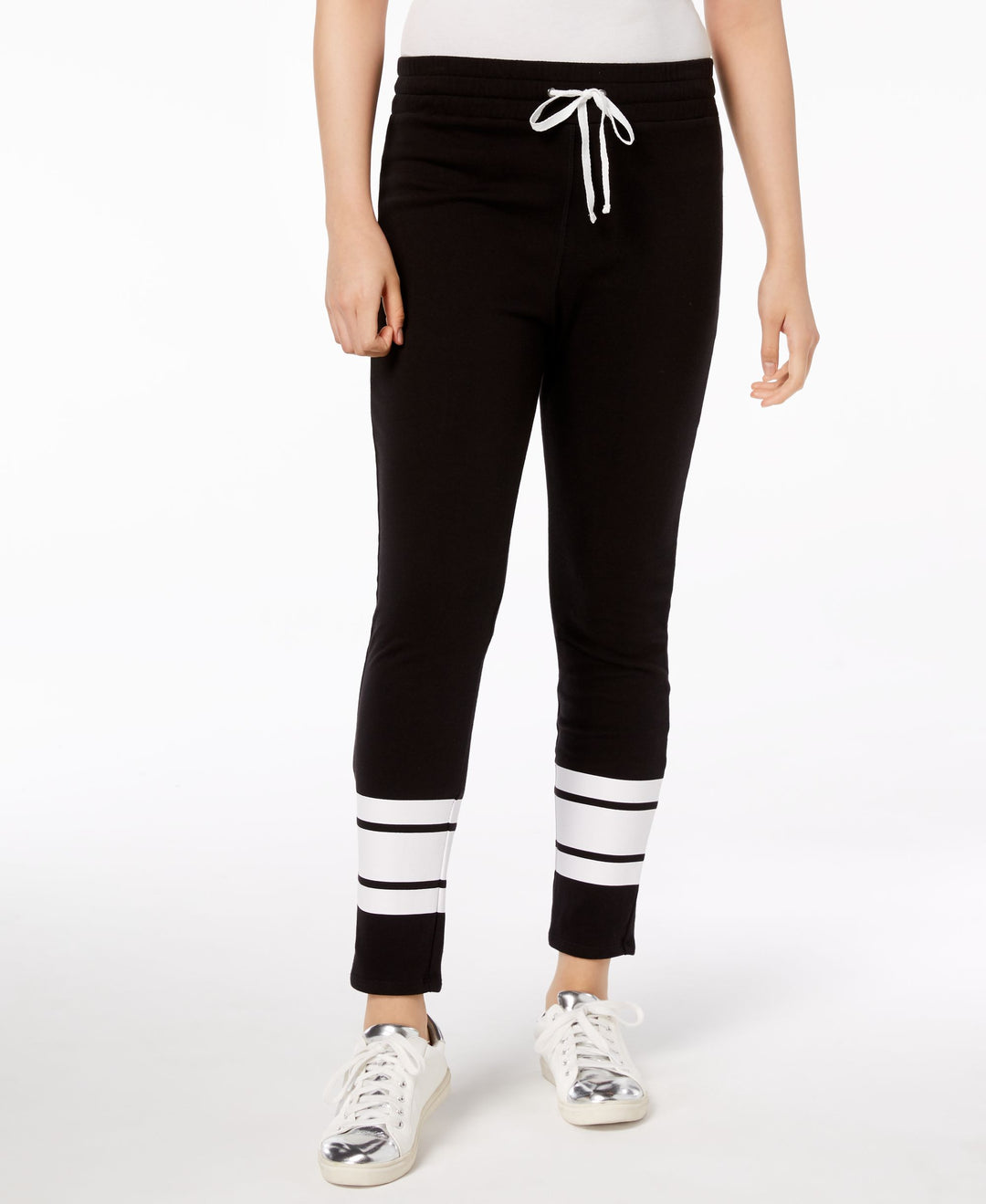 Juniors' Striped-Leg Drawstring-Waist Pants