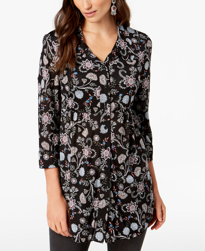 Style & Co Petite Printed Mesh Shirt