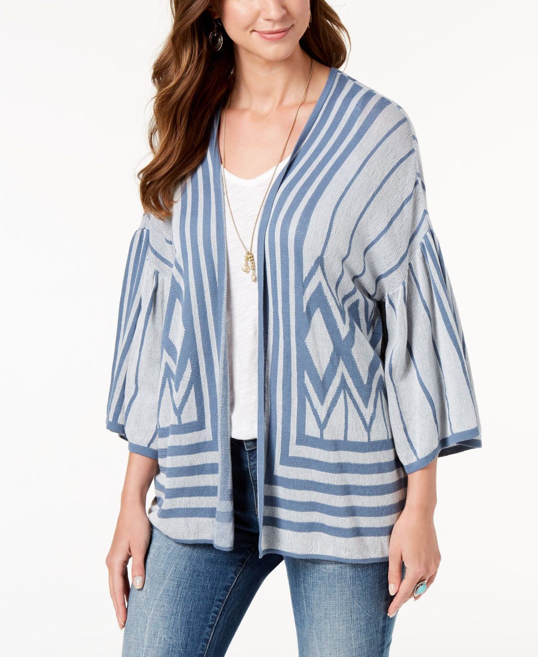 Style & Co Cotton Printed Drop Sleeve Cardigan