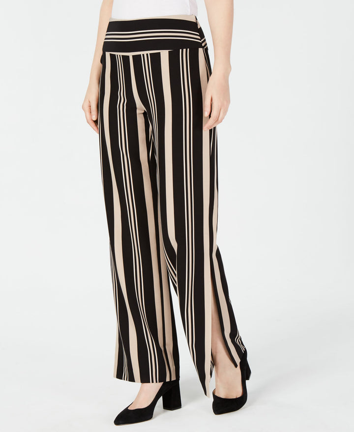 Striped Grommet Lace Up Slit Wide Leg Pants