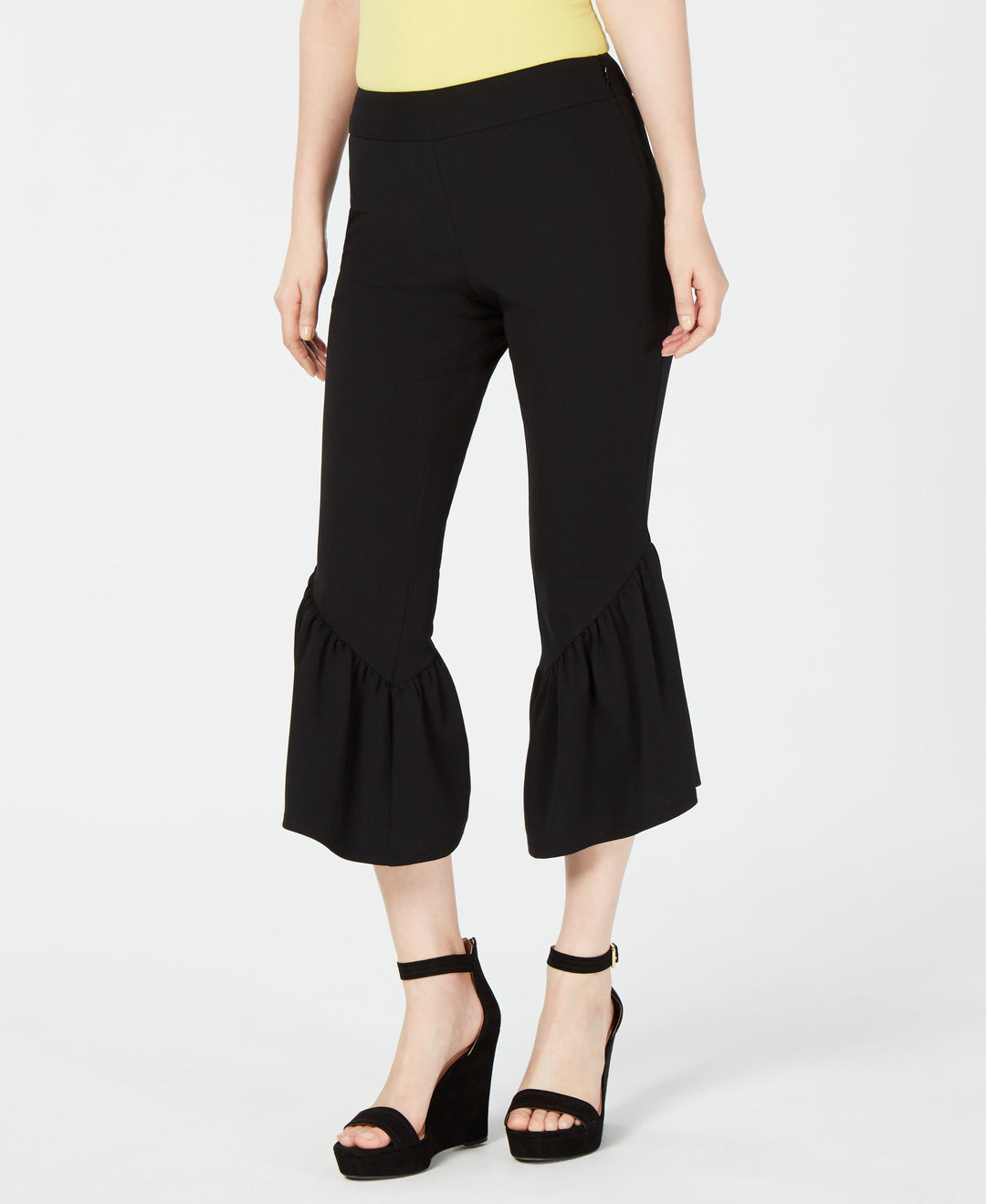 I.N.C. Cropped Ruffle-Hem Cr&ecirc;pe Pants