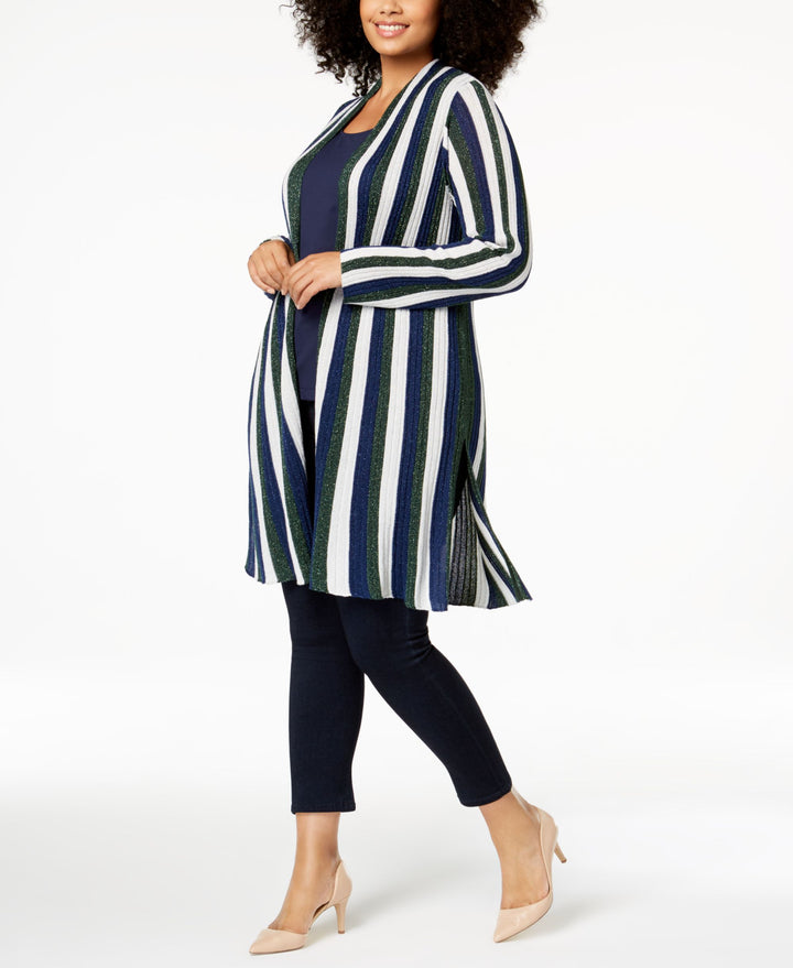 Plus Size Striped Metallic Completer Sweater