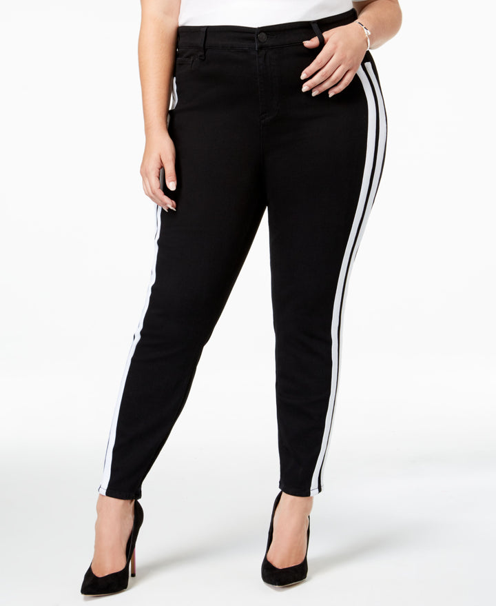 Trendy Plus Size Varsity Stripe Black Skinny Jeans
