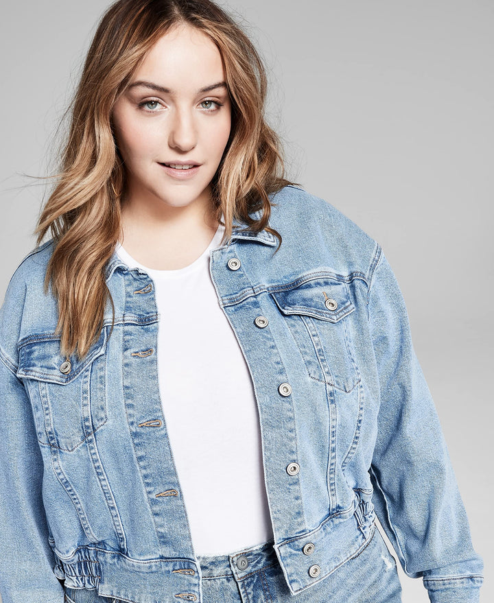 Now This Trendy Plus Size Ruched Back Jean Jacket