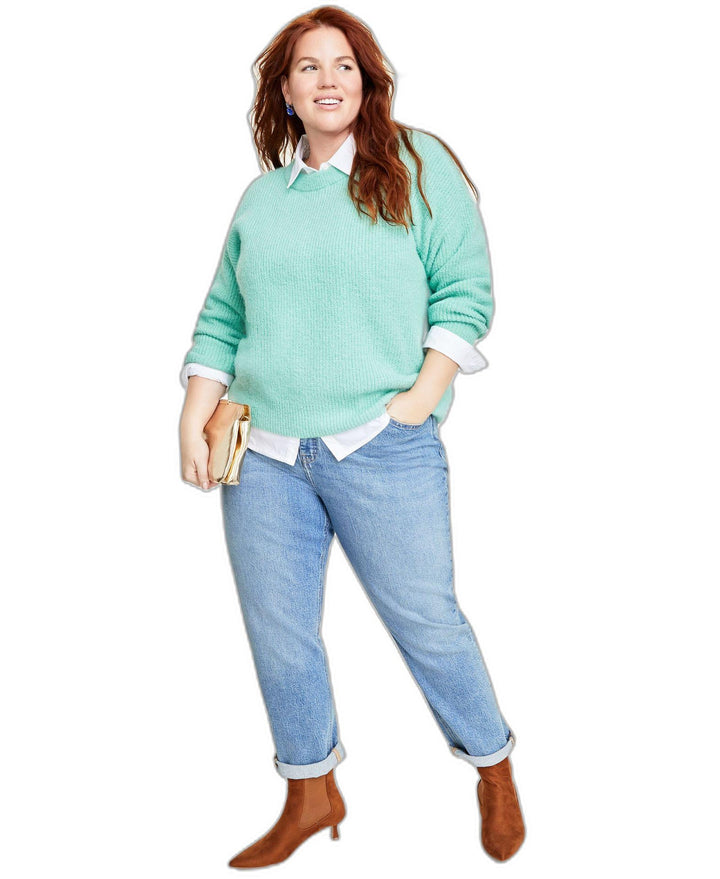 Plus Size Crewneck Long-Sleeve Shaker Sweater