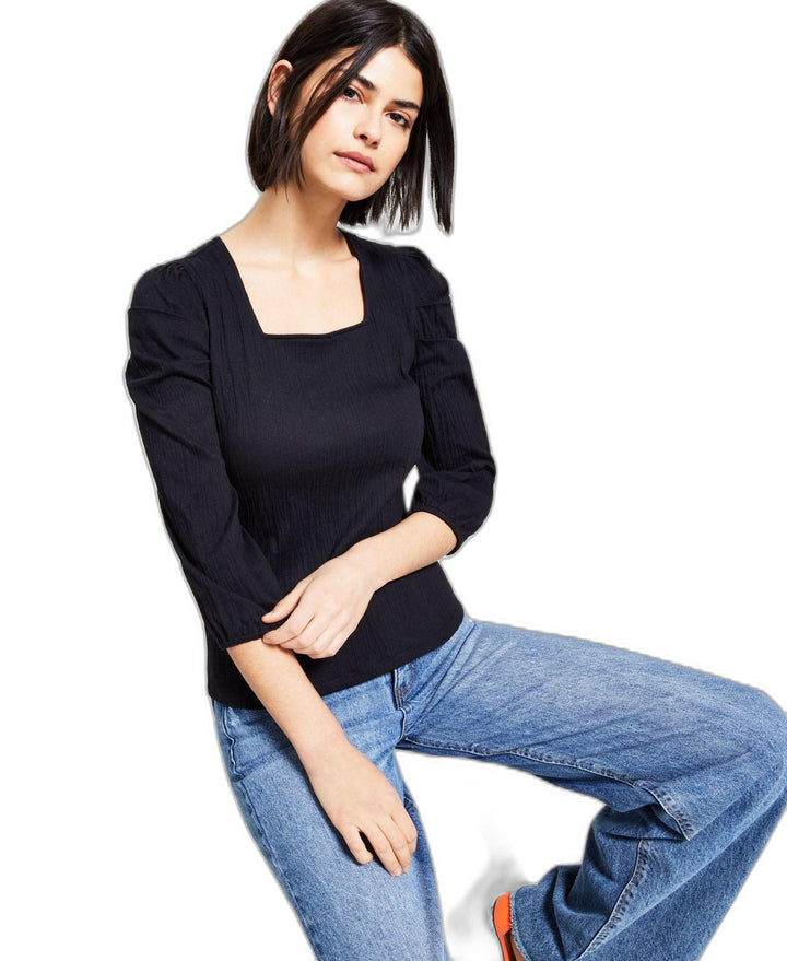 Bar III Square Neck Puff Shoulder Top