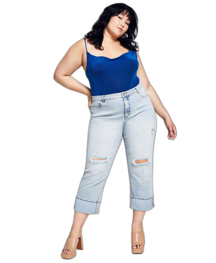 Trendy Plus Size Ripped Straight-Leg Jeans