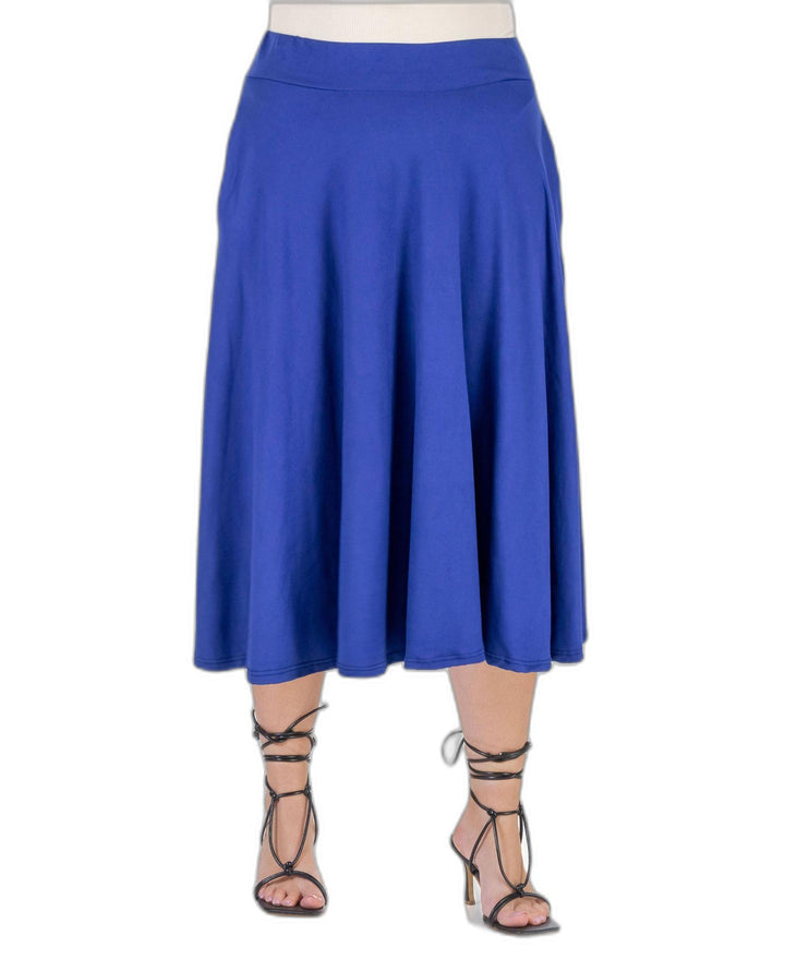 24seven Comfort Apparel Plus Size Elastic Waist Pocket Midi Skirt