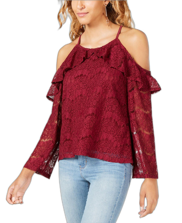 by Ikeddi Juniors' Lace Cold-Shoulder Top