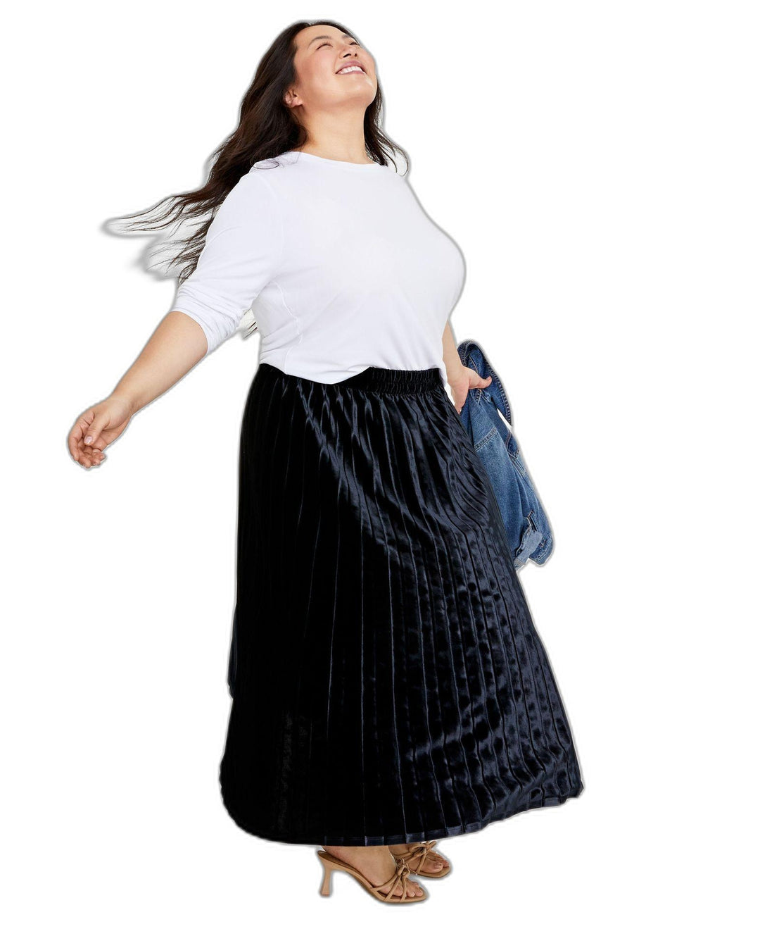 Plus Size Velvet Pleated Midi Skirt
