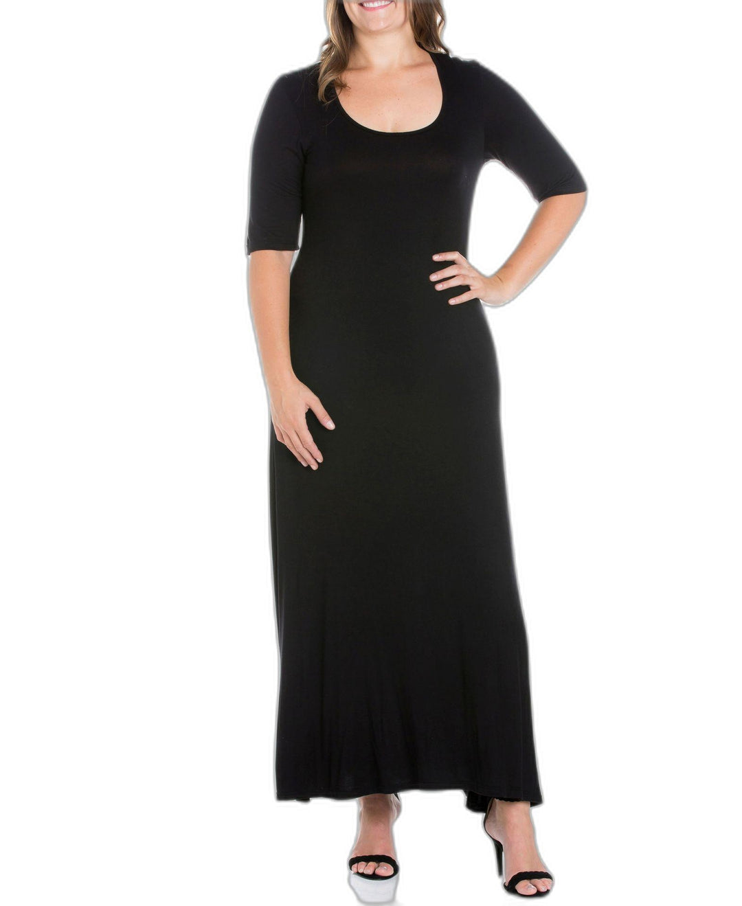 Plus Size Elbow Length Sleeve Maxi Dress