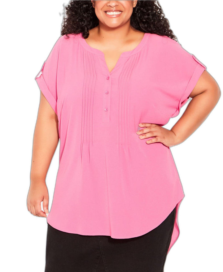 Plus Size Button Pleat Top