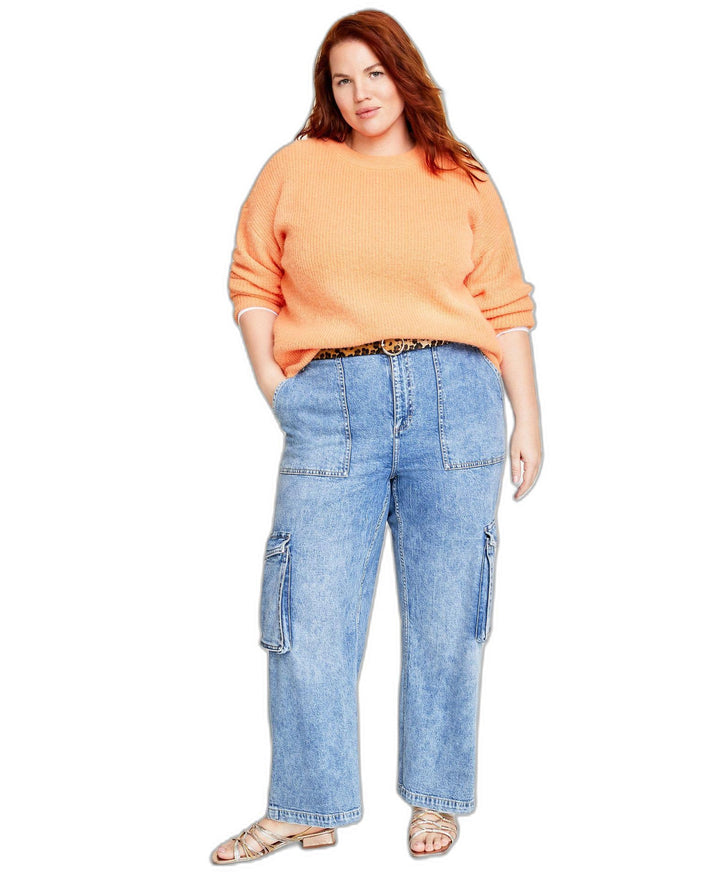 Plus Size Crewneck Long-Sleeve Shaker Sweater