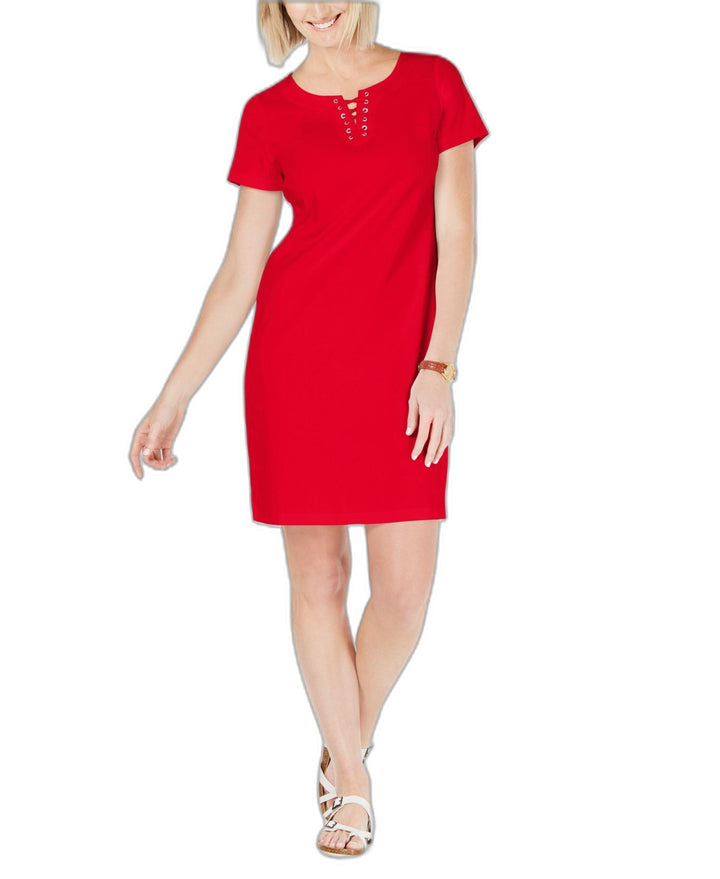Karen Scott Cotton Lace Up Shift Dress