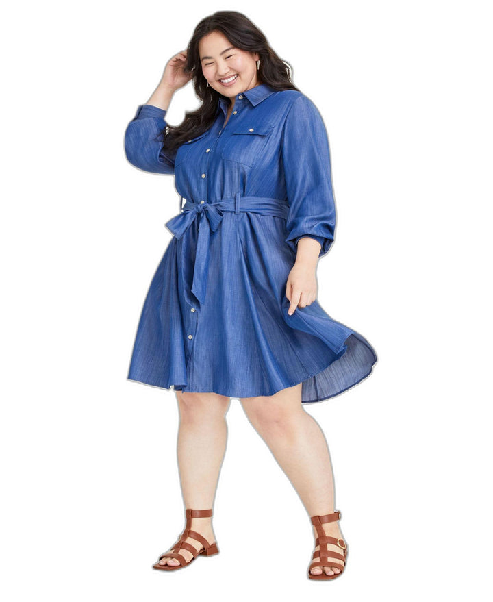 Plus Size Chambray Belted Shirtdress
