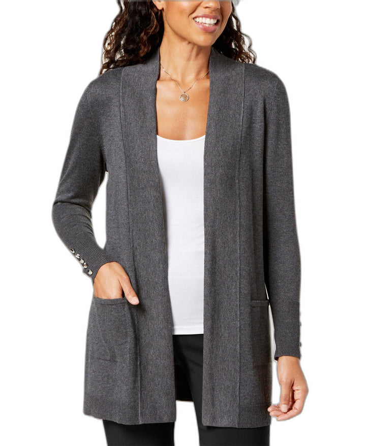 Petite Open-Front Cardigan Charcoal Heather PXL