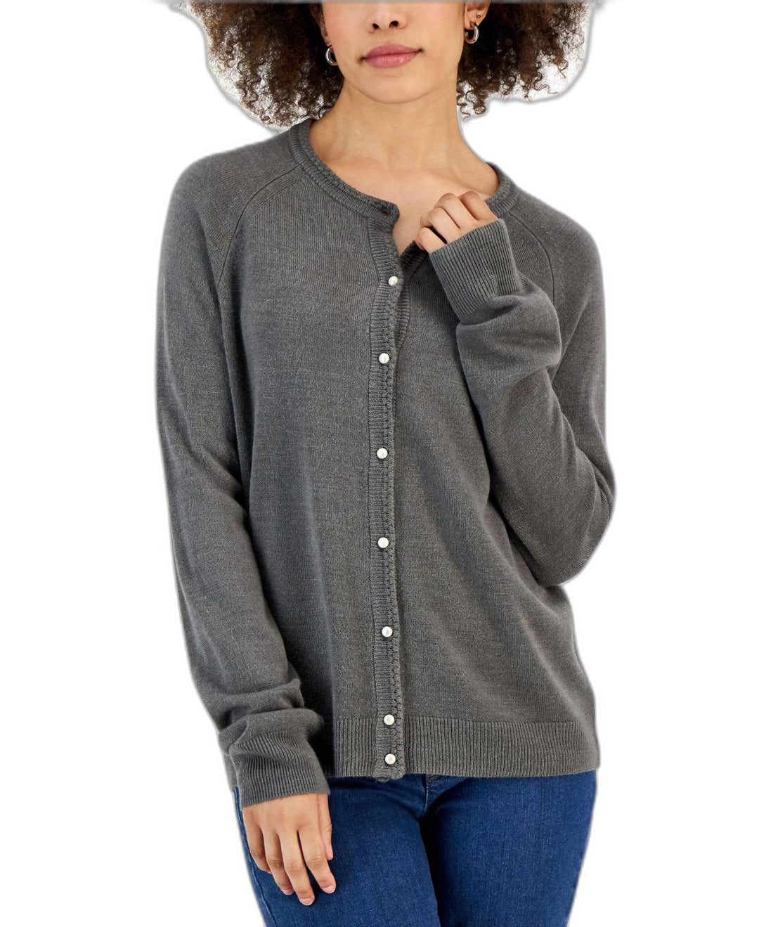 Women's Pearlized Button Crewneck Cardigan