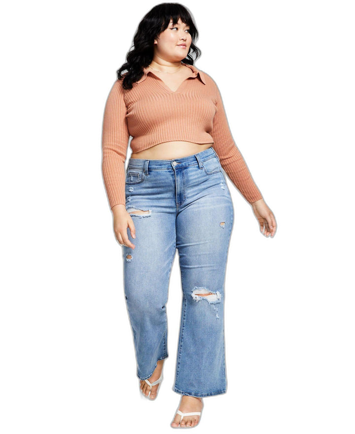 Trendy Plus Size Ripped Flare-Leg Jeans