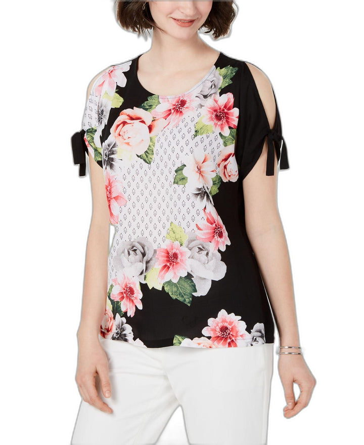 JM Collection Printed Cold Shoulder Top