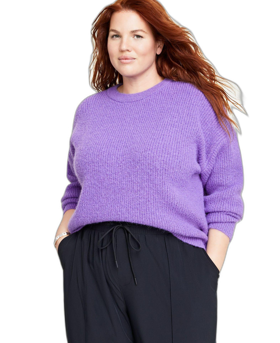 Plus Size Crewneck Long-Sleeve Shaker Sweater