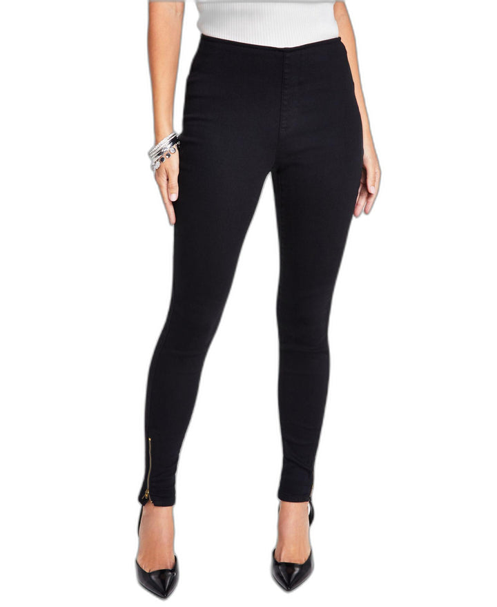 Women's Mid Rise Skinny-Leg Jeans with Ankle Zip Deep Black 12