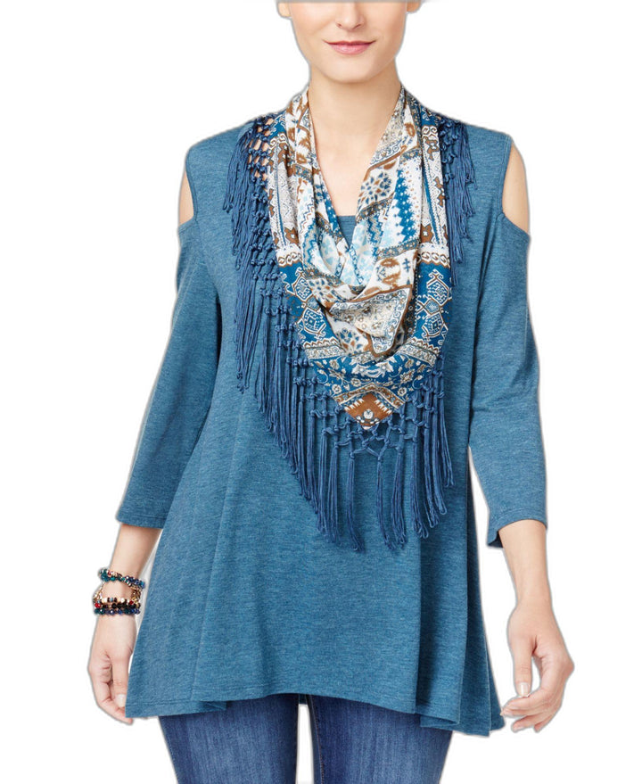 Detachable Scarf Cold-Shoulder Top