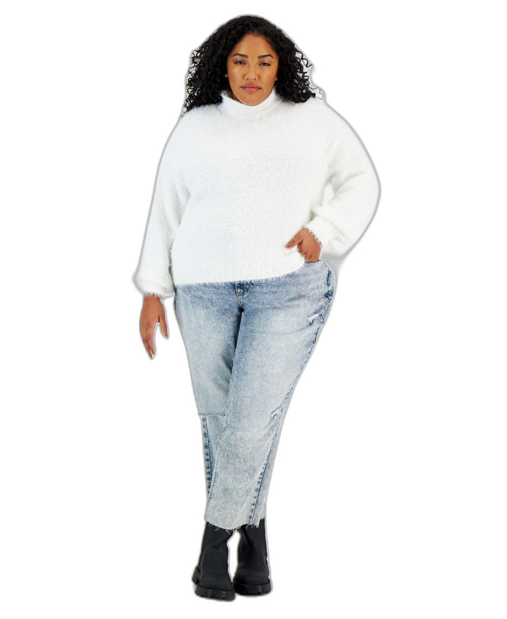 Trendy Plus Size Funnel-Neck Eyelash Sweater