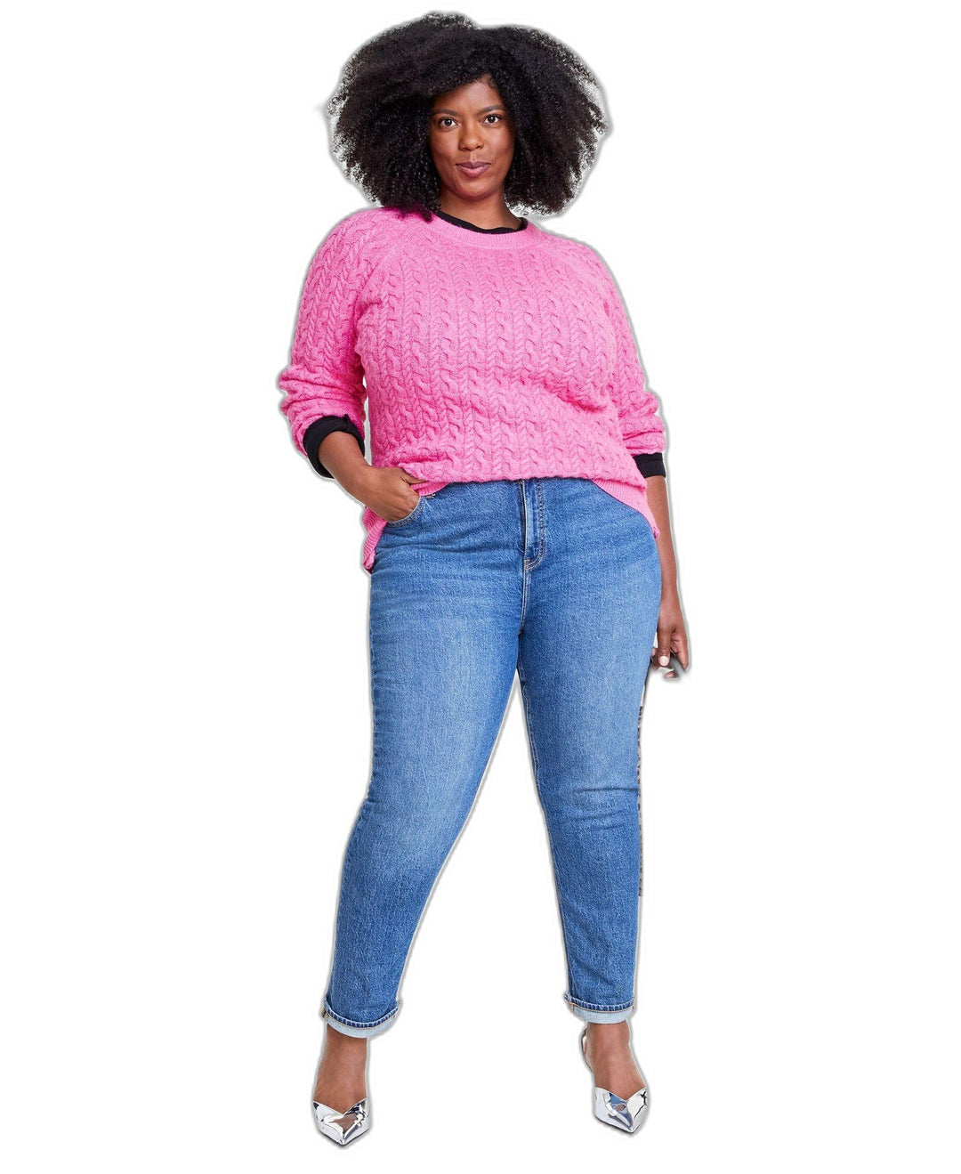 Plus Size Perfect Cable-Knit Crewneck Sweater