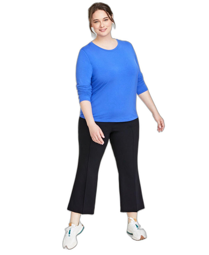 Plus Size Solid Long-Sleeve Crewneck Knit Top