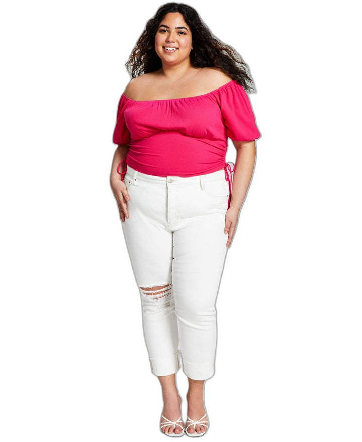 Now This Trendy Plus Size Puff Sleeve Ruched Top