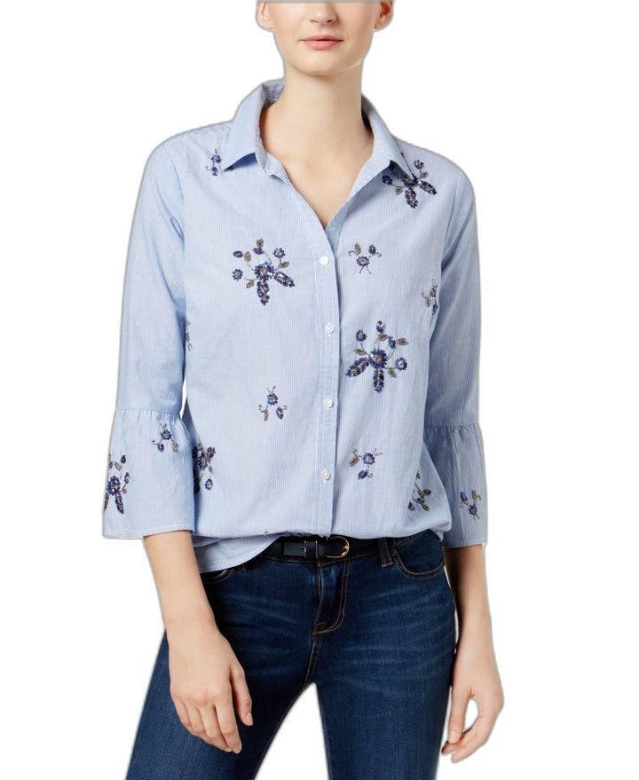 Charter Club Cotton Embellished Bell Sleeve Shirt