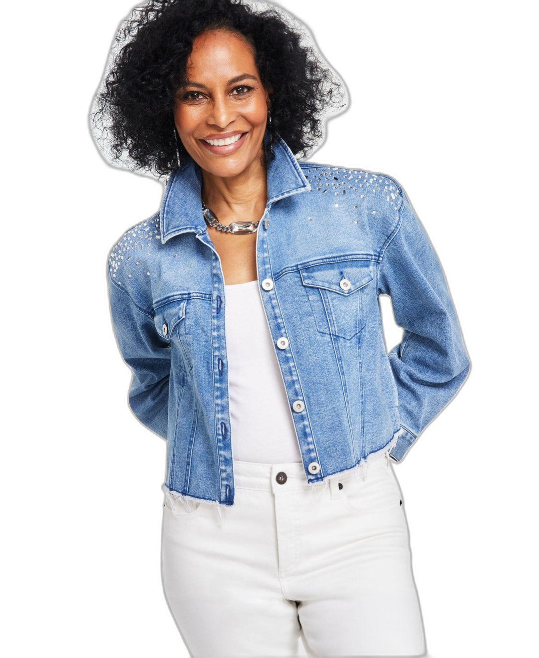 Women's Embellished Denim Trucker Jacket
