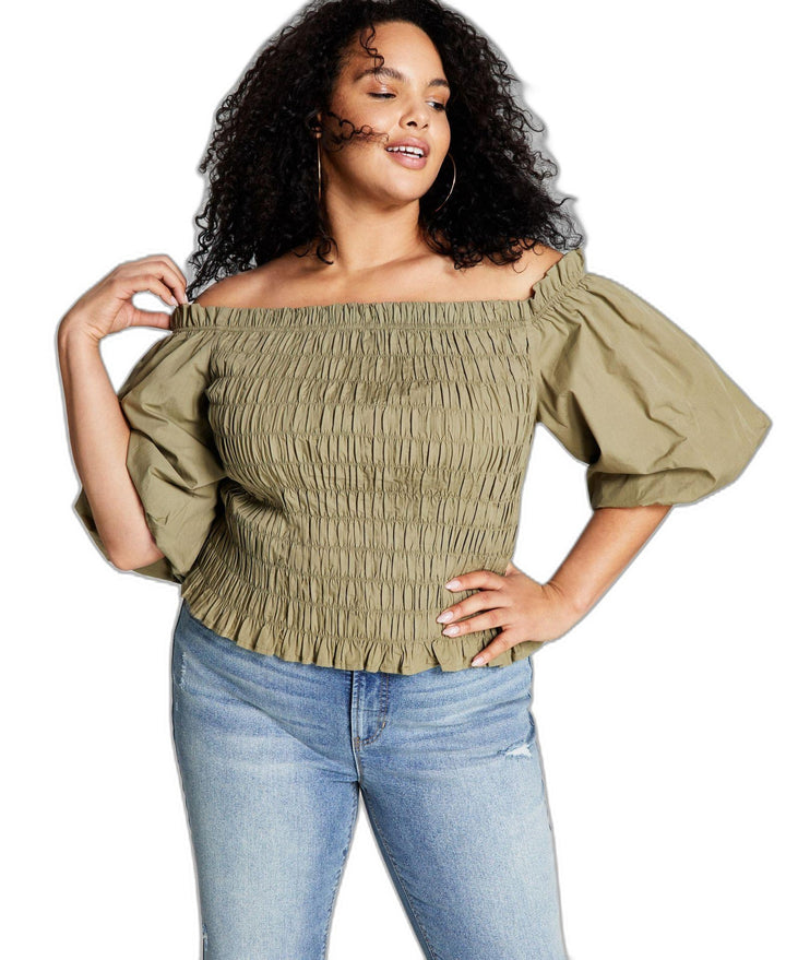 Now This Trendy Plus Size Smocked Poplin Shirt