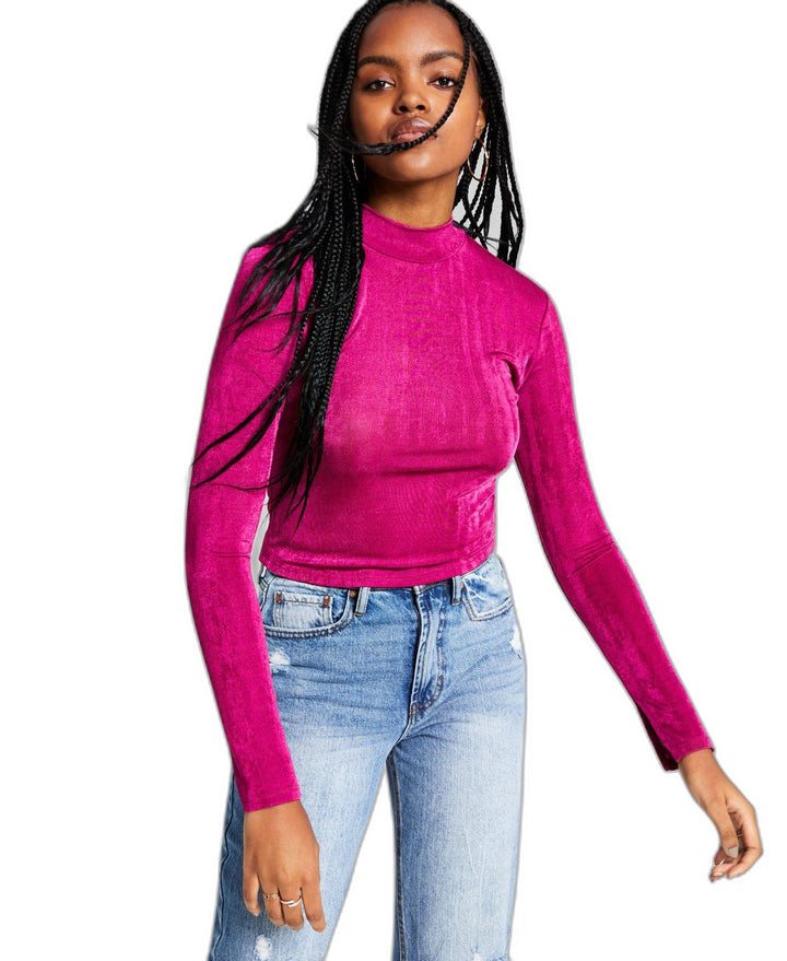 Women's Mock-Neck Long-Sleeve Slinky Top